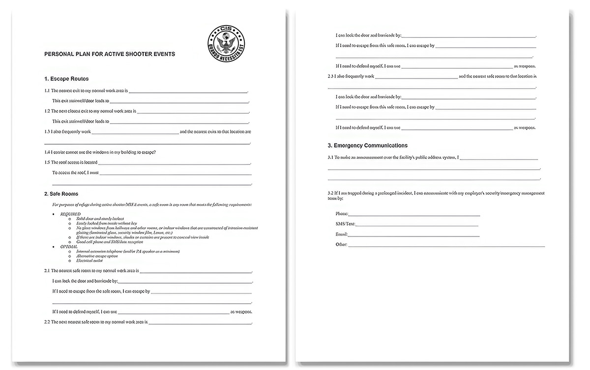 active shooter response training personal plan sheet